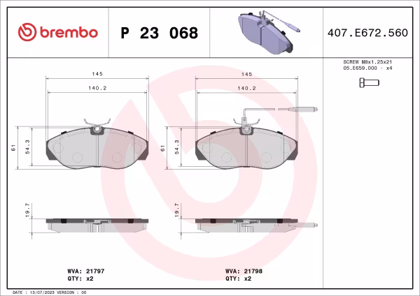BREMBO Kit pastiglie freno, Freno a disco