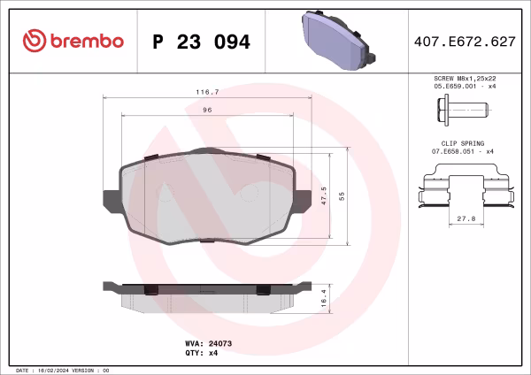 BREMBO Kit pastiglie freno, Freno a disco