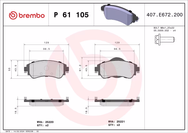 BREMBO Kit pastiglie freno, Freno a disco